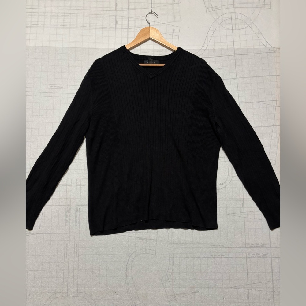 Express Black Knit Rib Pullover Sweater Mens Size Large Made in Hong Kong VTG
